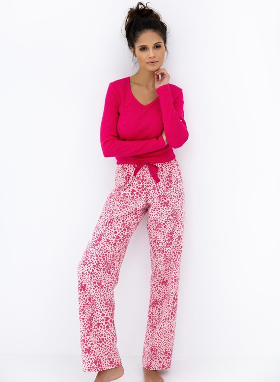 Дамска пижама Landry Sensis, розова - памучна, с дълъг ръкав, удобна кройка