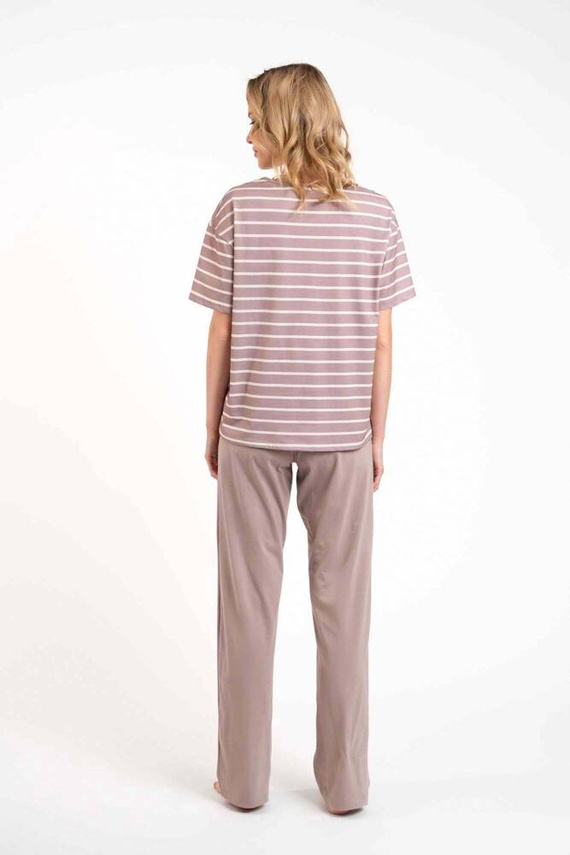 Betty Дамска пижама с къс ръкав и дълъг панталон Италианска мода - капучино/принт капучино