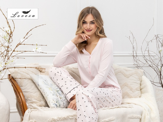 Дамска пижама Laveza Afra 1617 – памучна, светло розова, дълъг ръкав