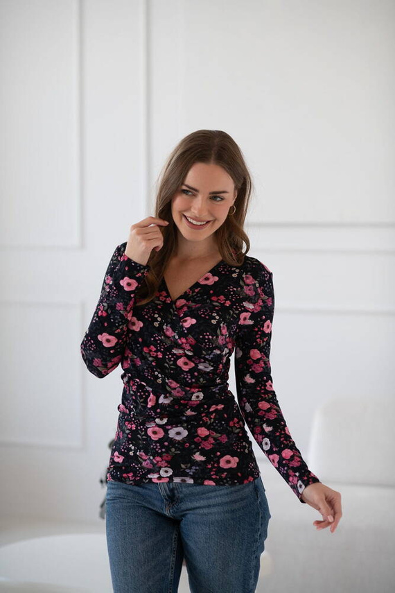 Черна блуза за кърмачки и бременни на цветя Milk Bar Milk&Love