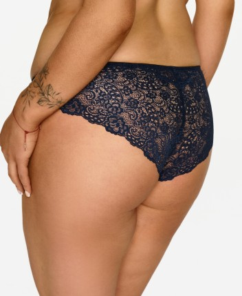 2619 Lupoline - тъмносини класически бикини с дантела и златни детайли