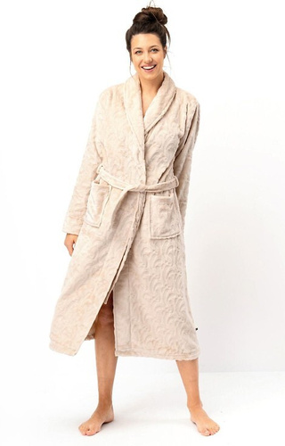 LG: 605 Key Дамски халат - бежов, мек, яка тип шал