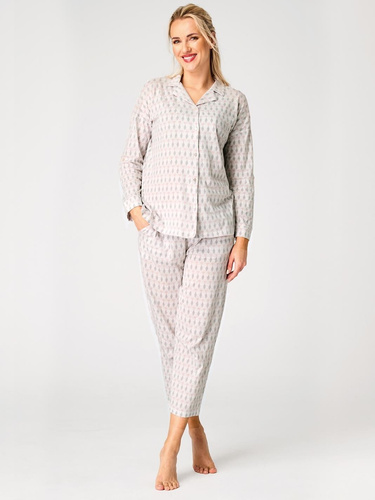 Дамска памучна пижама LNS 879 Key с копчета, бежов, деликатен пастелен десен