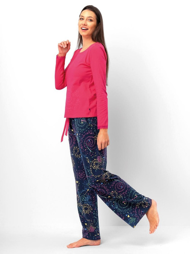Дамска пижама Key LNS 750, малиново - памук, дълъг ръкав, удобна