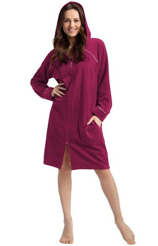 389 Luna Velour Бордо халат – Дамски халат с качулка, цип, памук