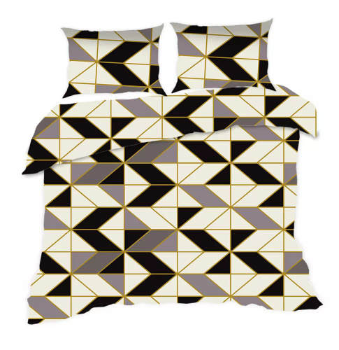 1808N Класически E24 Комплект спално бельо от памук с геометричен принт Karo, кремаво сиво и черно – 100% памук, издръжлив, цветен, комплект от 2 части