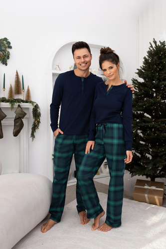 Дамска пижама Cassandra Sensis - памучна, дълга, карирана