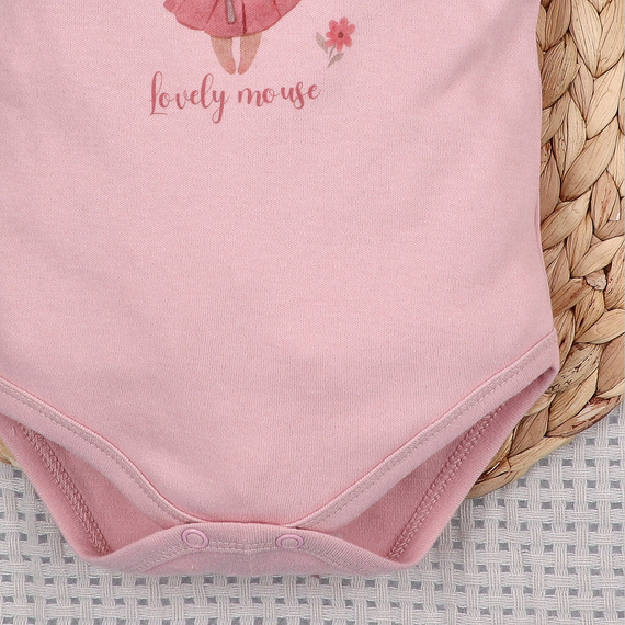 Бебешко боди Nini Little Mouse органичен памук копчета на рамо къс ръкав