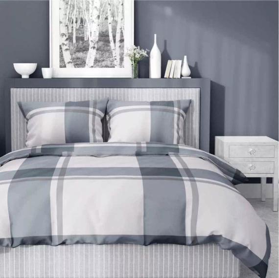 5218 A Detexpol сиво сатенено карирано спално бельо