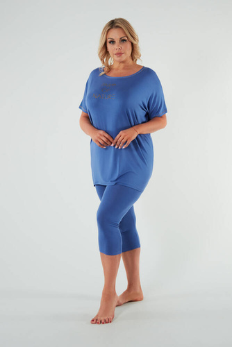 Пижама Natura Дамска пижама с къс ръкав и 3/4 панталон Италианска мода - синя