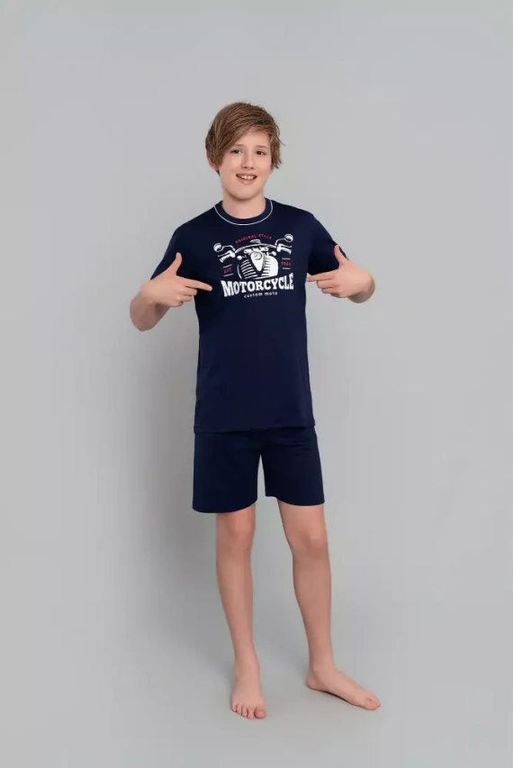 Момчешка пижама с къс ръкав и панталон Gibson Italian Fashion - тъмносиньо