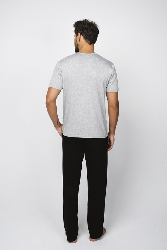 Dallas Мъжка пижама с къс ръкав и дълъг панталон Италианска мода - меланж/черно