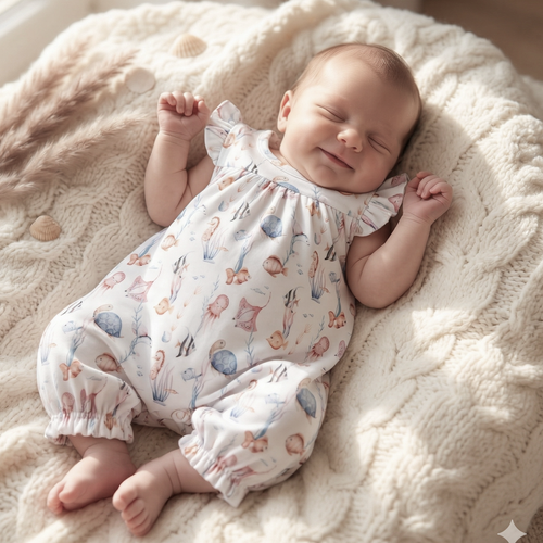 ABN-5481 Underwater World Baby Rampers Nini – органичен памук, къси ръкави