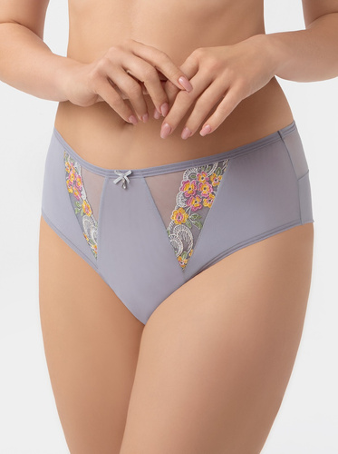 Gorsenia B015 Flora дамски бразилки с средна талия, бродерия, тюл, сиви