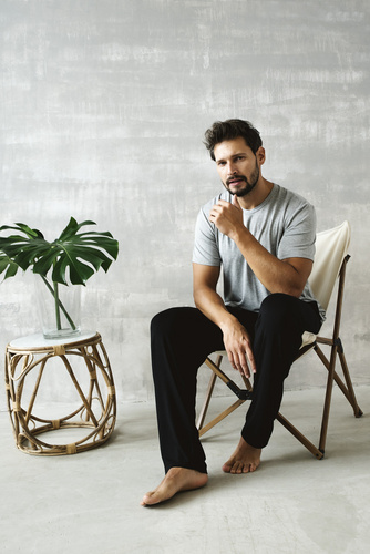 Dallas Мъжка пижама с къс ръкав и дълъг панталон Италианска мода - меланж/черно