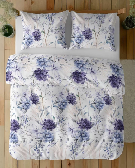 5222 Спално бельо от сатен с акварелни цветя в нюанси на лавандула Detexpol