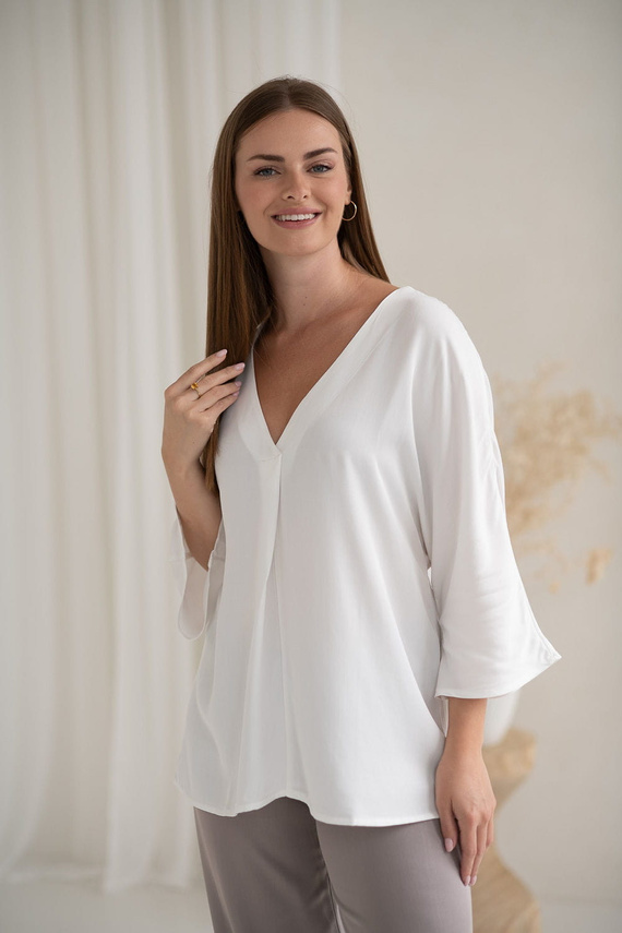 Mamafullness Milk&Love блуза за бременни и кърмачки бяла – вискоза, 3/4 ръкав, oversize