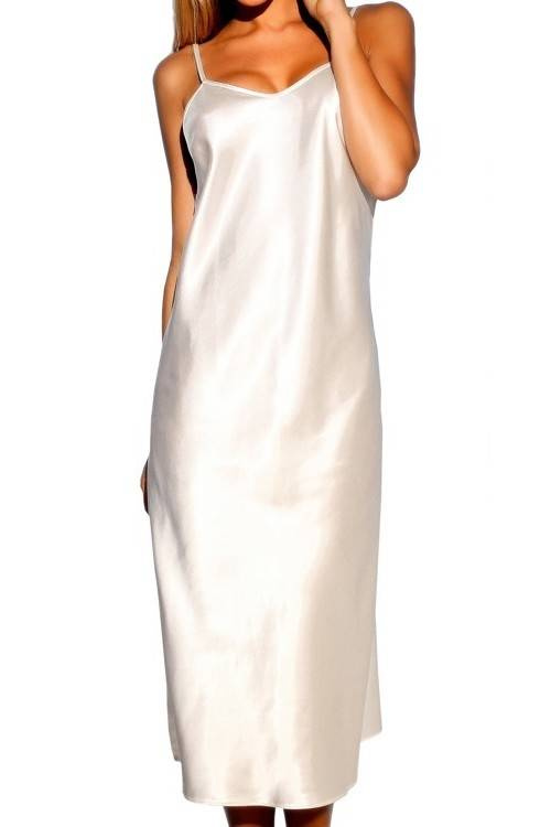 Argentina Kalimo - дамски сатенен слип без презрамки, елегантна миди нощница, цвят екрю