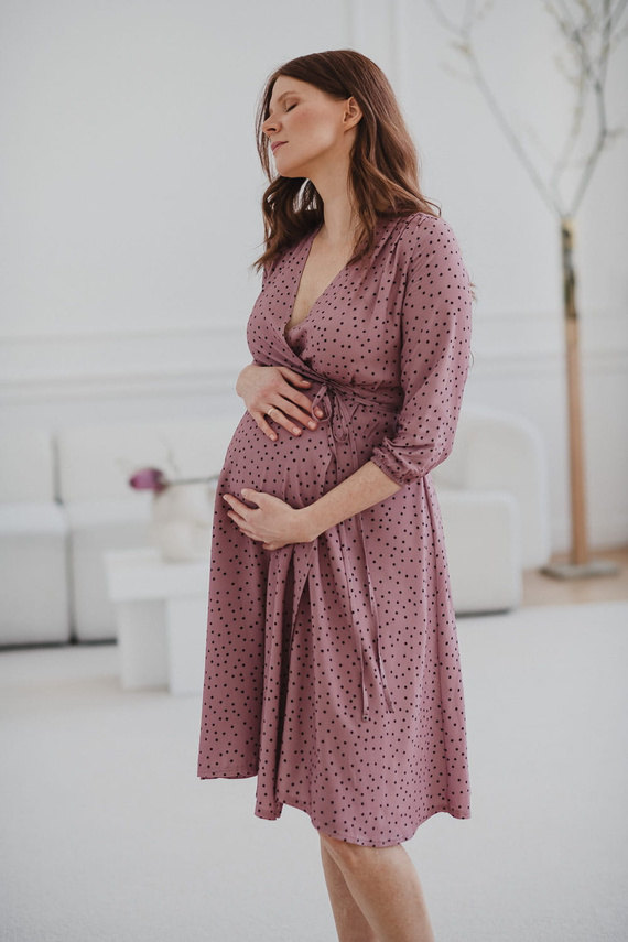 Рокля за бременни и кърмачки Milk Shake, 3/4 ръкав Milk&Love, лила на точки