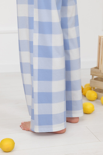 Дамски панталон Mika Italian Fashion 100% памук широк крачол каре