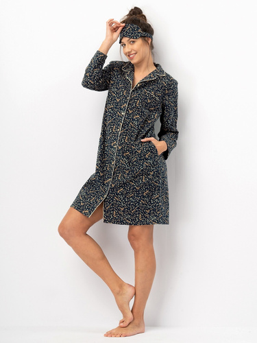 Дамска риза Key LND 706, тъмносиня - памучна фланела, дълги ръкави, копчета