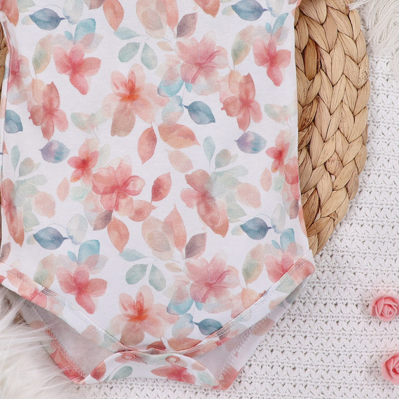 ABN-5417 Kolorowe kwiatki Body z krótkim rękawem z bawełny organicznej Nini druk