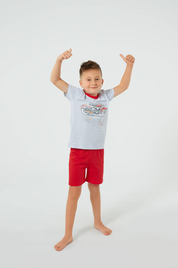 Junak Пижама за момчета с къс ръкав, къси панталони Италианска мода - j.меланж/червено 