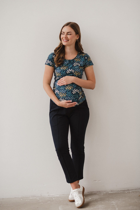 Milk Shirt Блуза за кърмачки и бременни с къс ръкав Milk&Love поляна на морско синьо