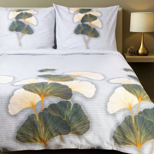 31510/1 Комплект спално бельо от фланел Flanellove Darymex сиво-зелени листа от гинко – комплект, 100% памук, топъл и мек