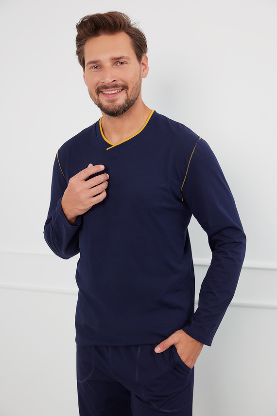 Ludwik Мъжка пижама с дълъг ръкав и дълъг панталон Италианска мода - тъмносиньо