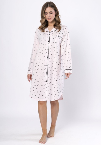 Нощница Laveza Angela 1619 – светло розово, памук, дълги ръкави, закопчаване с копчета