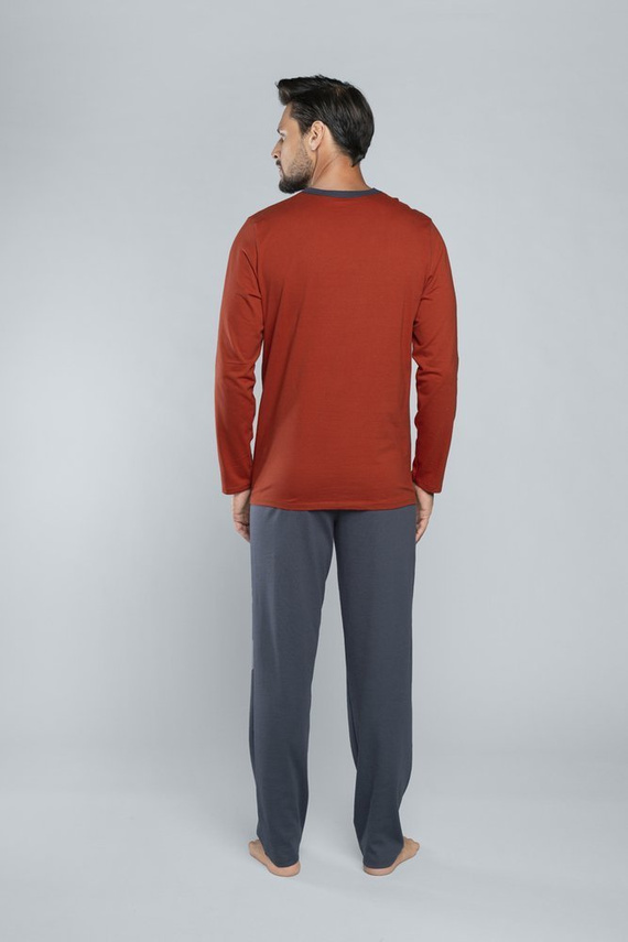 Lion Мъжка пижама с дълъг ръкав, панталон Италианска мода - червено/графит
