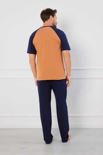 Alexander Мъжка пижама с къс ръкав и дълъг панталон Италианска мода - коняк/гранат 