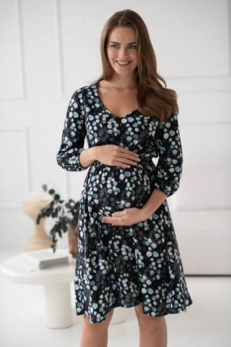 Lovely Dress Миди рокля за бременни и кърмачки с 3/4 ръкави Milk&Love с евкалиптови листа