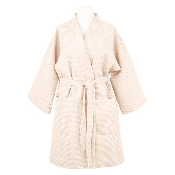 Памучен вафлен халат Eevi - екрю