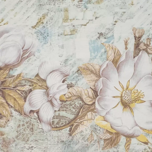 Пролет 26 Цветя спално бельо сатен евро пердета кремаво/лилаво