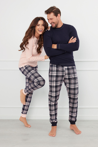 Brit Пижама Мъжки дълъг ръкав, дълъг панталон Италианска мода - морско синьо/принт