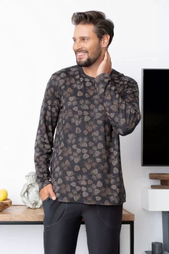 Pinus Мъжка пижама с дълъг ръкав, дълъг панталон Италианска мода - принт/графит