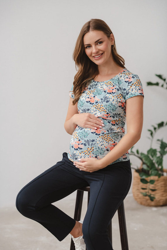 Milk Shirt Блуза за кърмачки и бременни с къс ръкав Milk&Love поляна на синьо