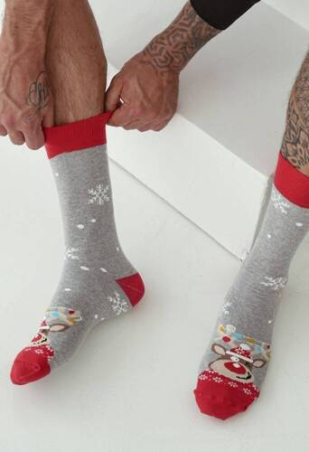 1290-017 Мъжки коледни чорапи Milena - сиви
