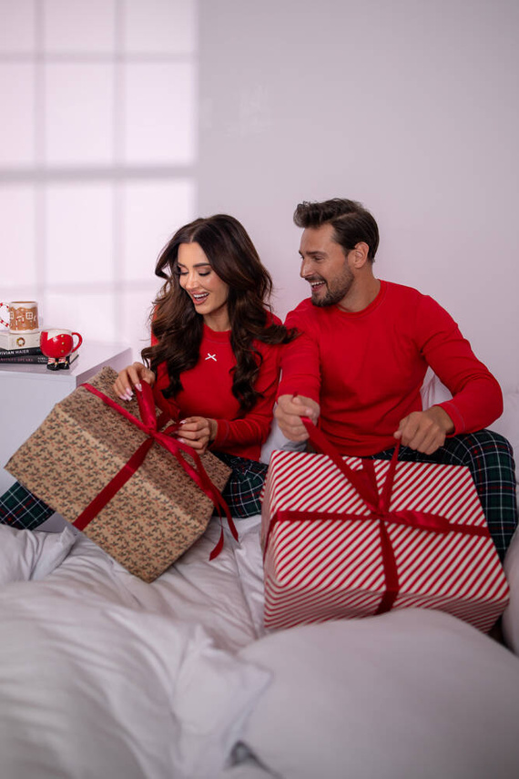 Fogo Мъжка пижама с дълъг ръкав и дълъг панталон Италианска мода - червено/принт 