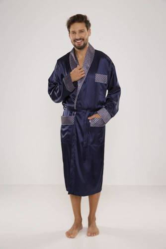 940 Forex мъжки сатенен халат за баня - тъмносин