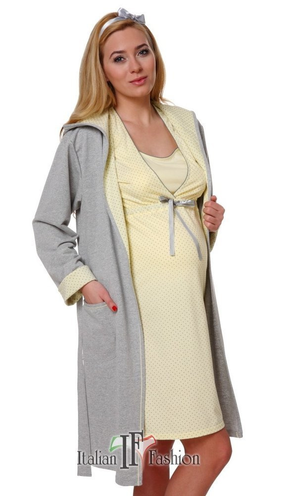 Дамски комфортен халат Italian Fashion - меланж/жълт