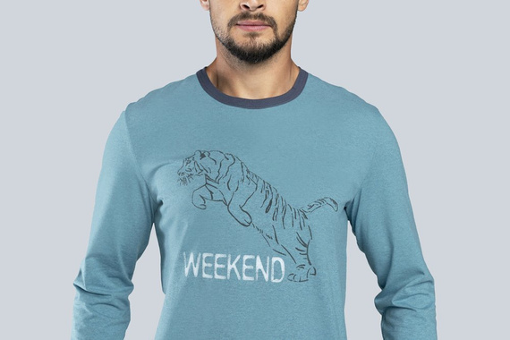 Lion Мъжка пижама с дълъг ръкав, панталон Италианска мода - червено/графит