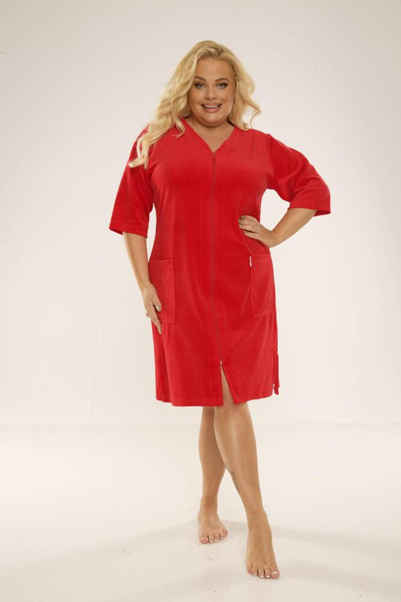 431 Дамски халат от велур Forex - червен