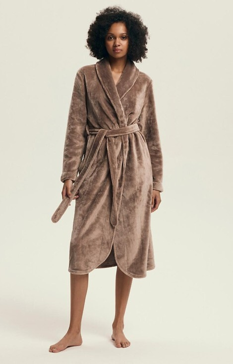 43595 Дамски халат Dextra Henderson Coffee - мек, с връзки, дължина до коляното
