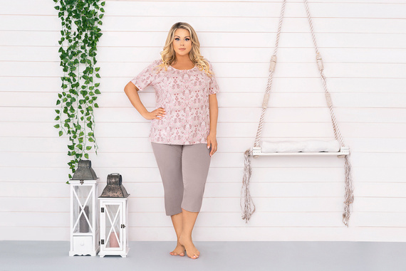 Kalmia Дамска пижама с къс ръкав, 3/4 панталон Италианска мода с щампа