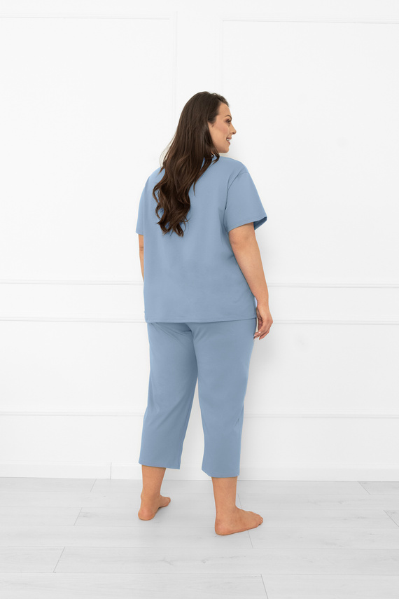 Дамска пижама Ksara - къс ръкав, панталон 3/4, памук Италианска мода - стомана 