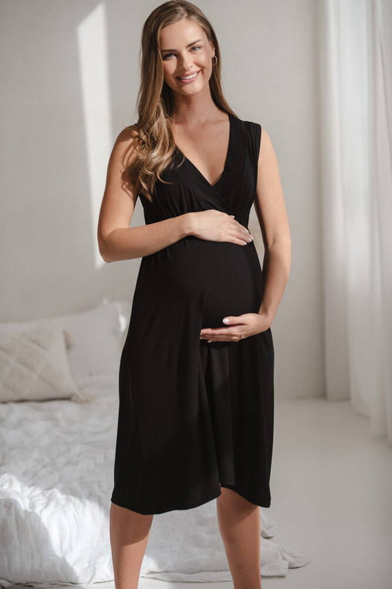 Нощница за бременни и кърмачки Star Light от бамбук Milk&Love, черна