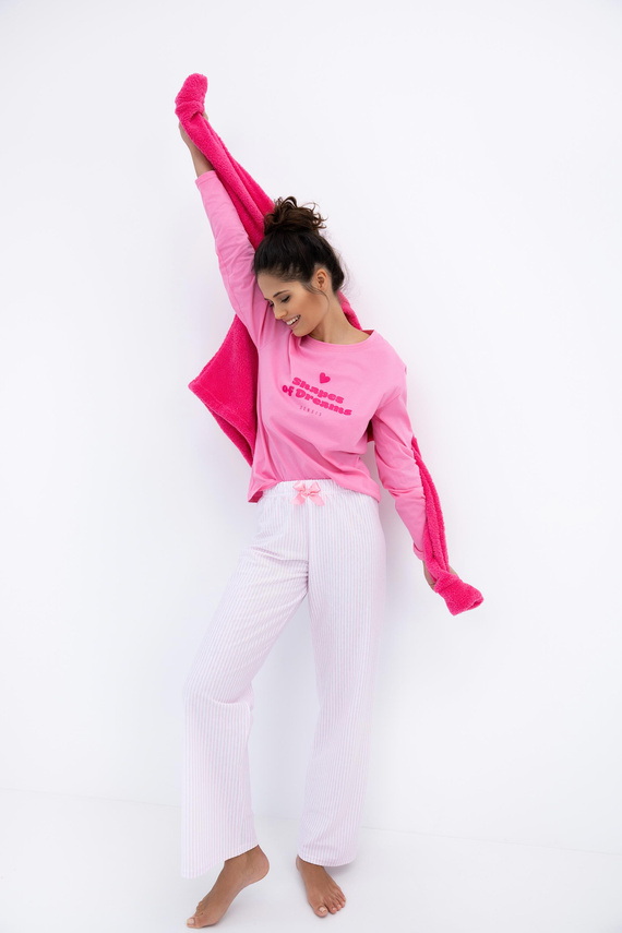 Дамска пижама Malaya Sensis - памучна тениска и дълъг панталон с панделка